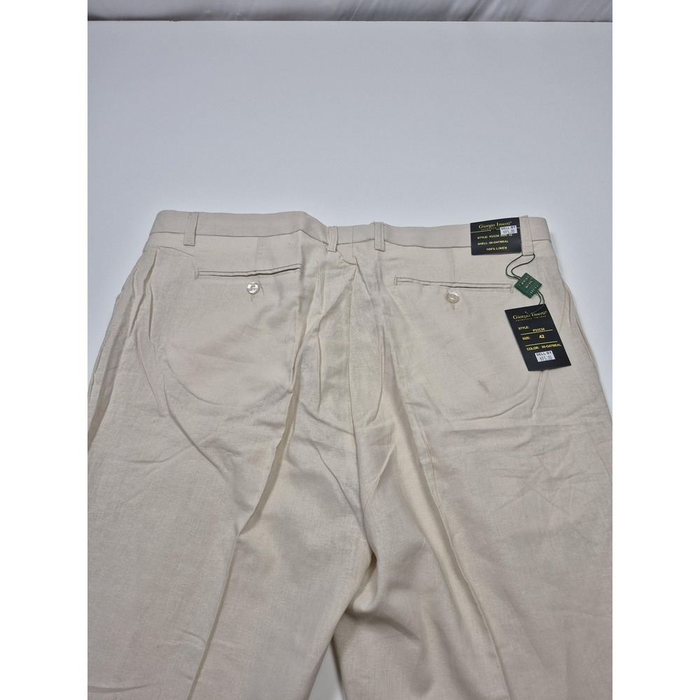 Giorgio Inserti Dress Pants Mens 42x34 Beige Oatmeal Linen Pleated Straight NWT - Picture 9 of 14